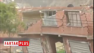 لحظه تخریب خانه‌ها بر اثر رانش زمین در بولیوی