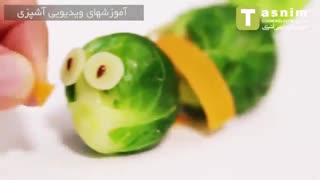 تزیین کلم بروکسل به شکل گربه | فیلم آشپزی
