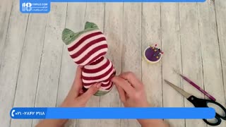 عروسک جورابی  _ آموزش دوخت عروسک گربه  با جوراب راه راه